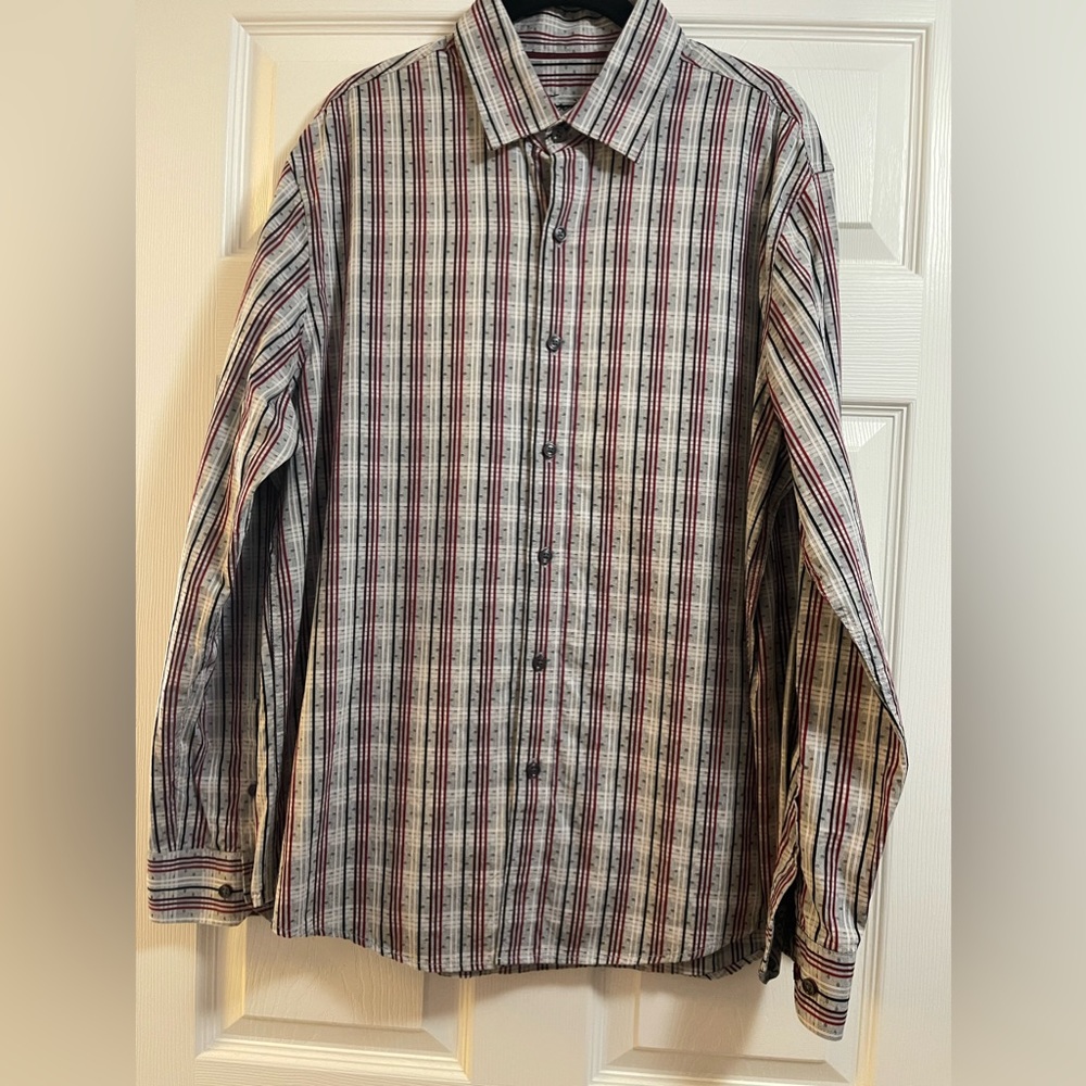 Tasso Elba Men’s Buttons Down Long Sleeves Cotton Striped Shirt Size L